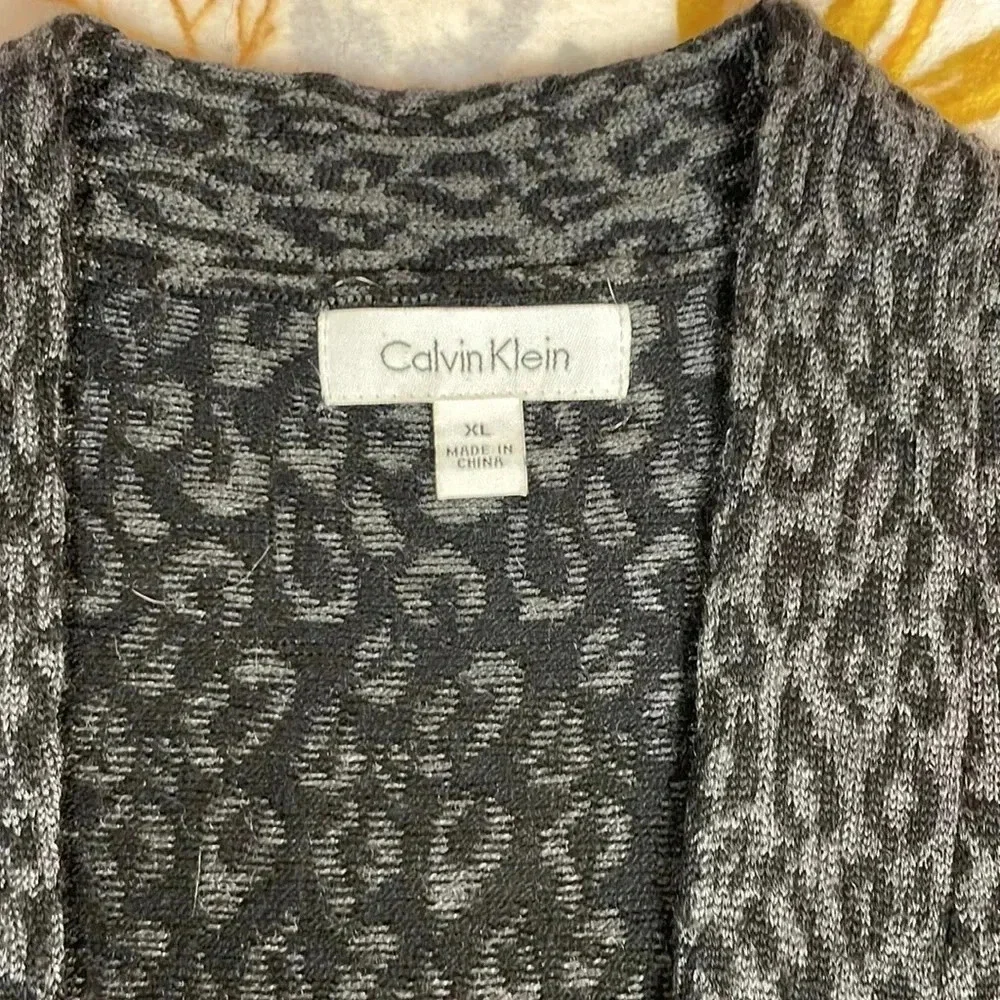 Calvin Klein merino wool blend open front animal print long cardigan XL - Picture 4 of 12